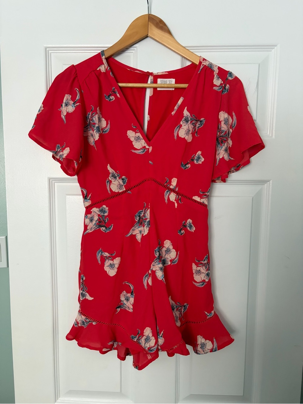 Sienna Sky Red Floral V-Neck Short Sleeve Tunic Romper